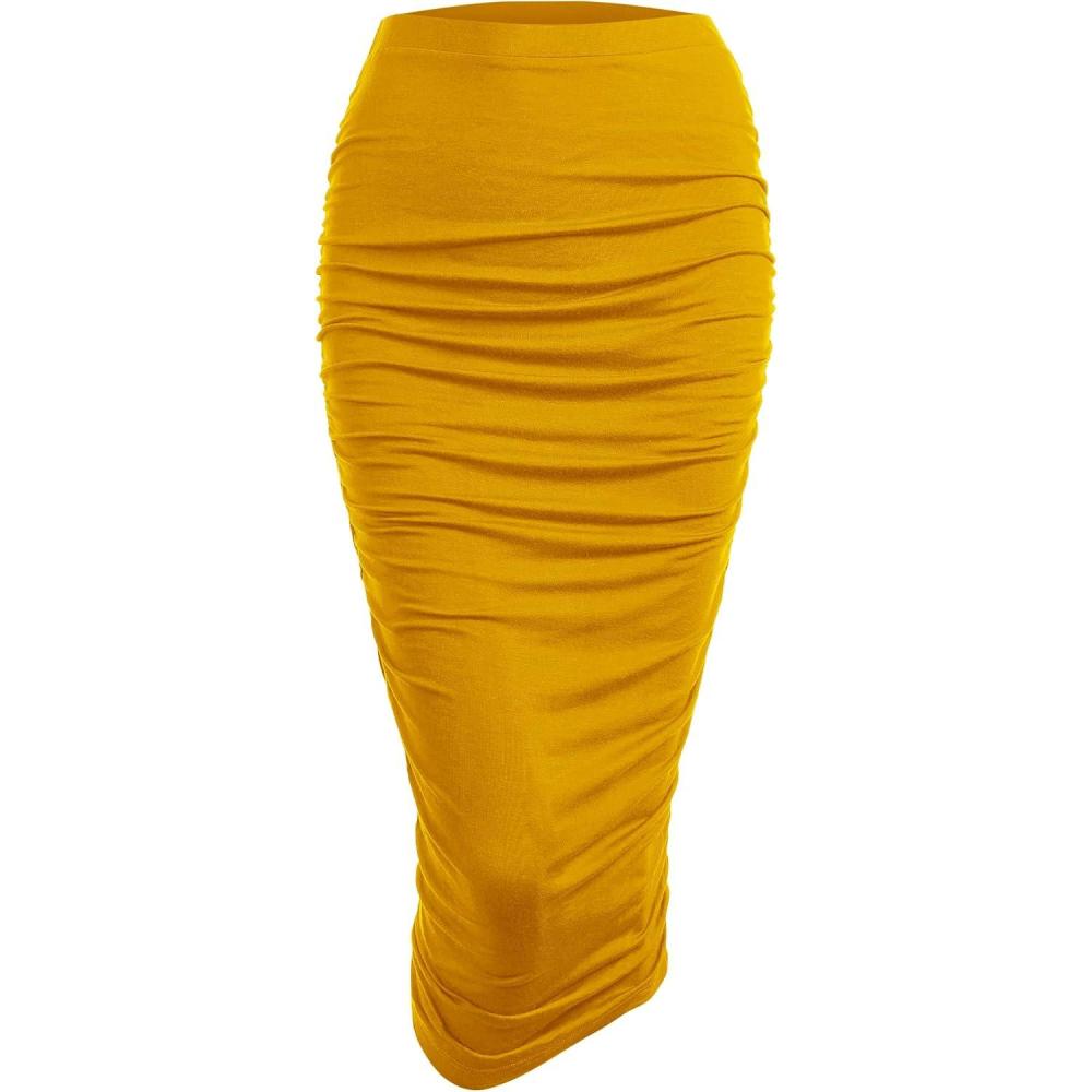 imageMade By Johnny Womens Slim fit Bodycon Party Club Night Out Elegant Ruched High Waist Long Pencil Skirt with Side ShirringWb1147mustard