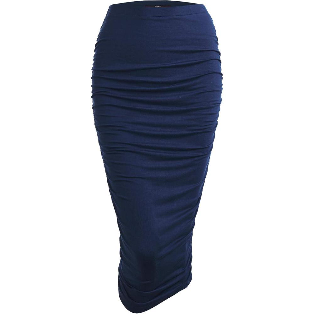 imageMade By Johnny Womens Slim fit Bodycon Party Club Night Out Elegant Ruched High Waist Long Pencil Skirt with Side ShirringWb1147navy