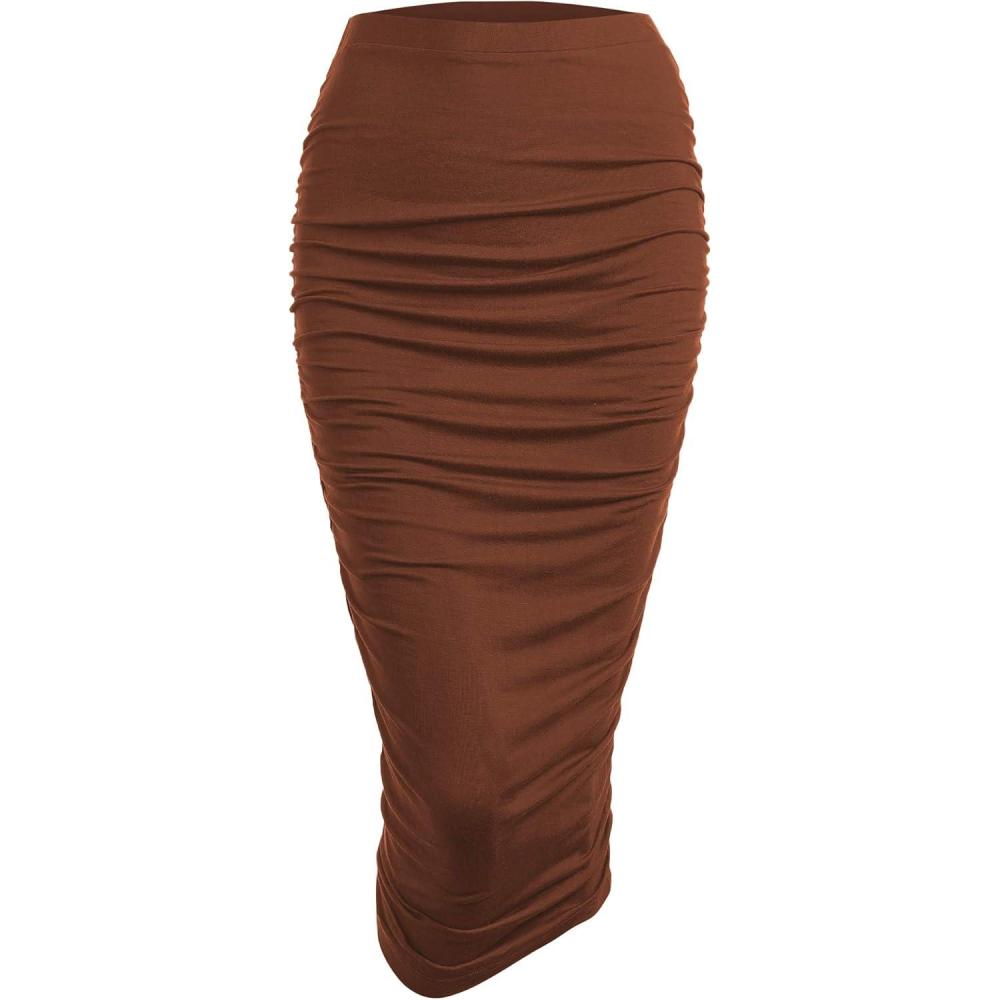 imageMade By Johnny Womens Slim fit Bodycon Party Club Night Out Elegant Ruched High Waist Long Pencil Skirt with Side ShirringWb1147rust