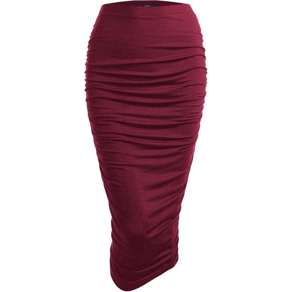 imageMade By Johnny Womens Slim fit Bodycon Party Club Night Out Elegant Ruched High Waist Long Pencil Skirt with Side ShirringWb1147wine