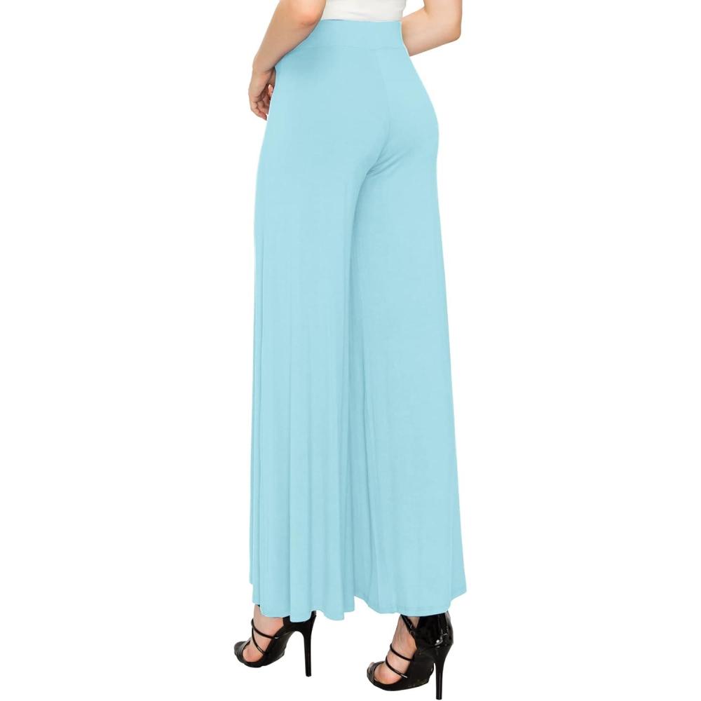 imageMade By Johnny Womens Solid Casual Comfy Stretchy Wide Leg Palazzo Lounge PantsWb1104aqua