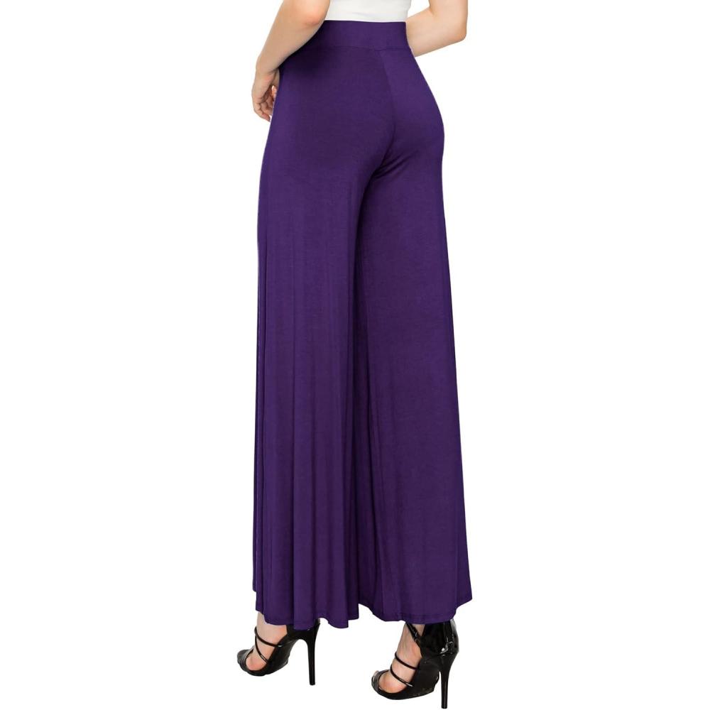 imageMade By Johnny Womens Solid Casual Comfy Stretchy Wide Leg Palazzo Lounge PantsWb1104darkpurple