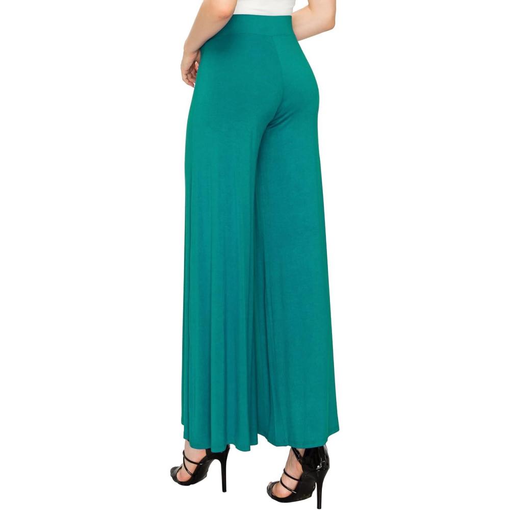 imageMade By Johnny Womens Solid Casual Comfy Stretchy Wide Leg Palazzo Lounge PantsWb1104jade