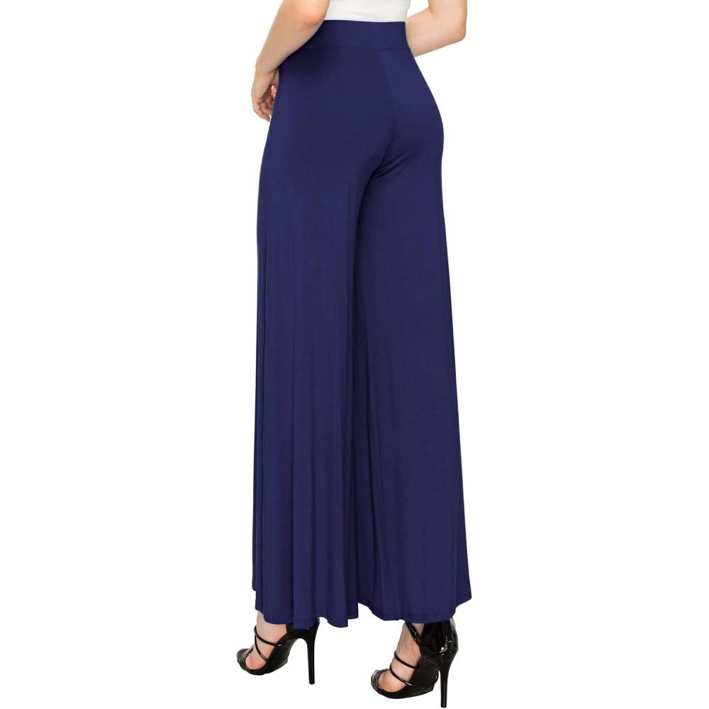 imageMade By Johnny Womens Solid Casual Comfy Stretchy Wide Leg Palazzo Lounge PantsWb1104navy