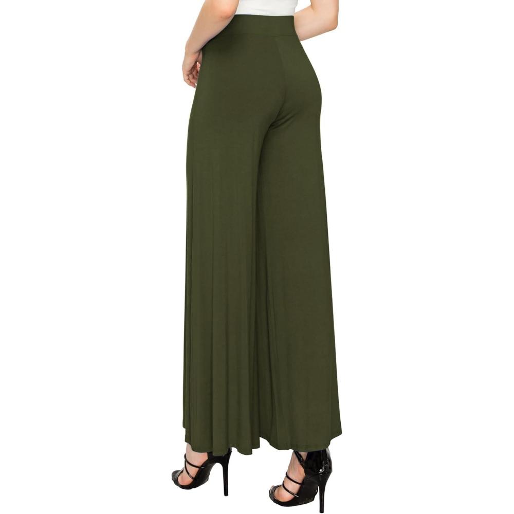 imageMade By Johnny Womens Solid Casual Comfy Stretchy Wide Leg Palazzo Lounge PantsWb1104olive