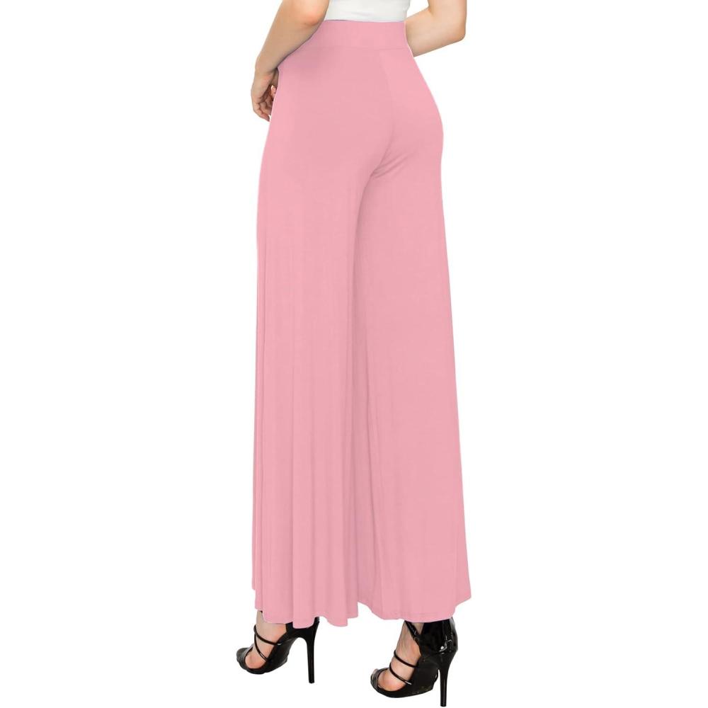 imageMade By Johnny Womens Solid Casual Comfy Stretchy Wide Leg Palazzo Lounge PantsWb1104pink
