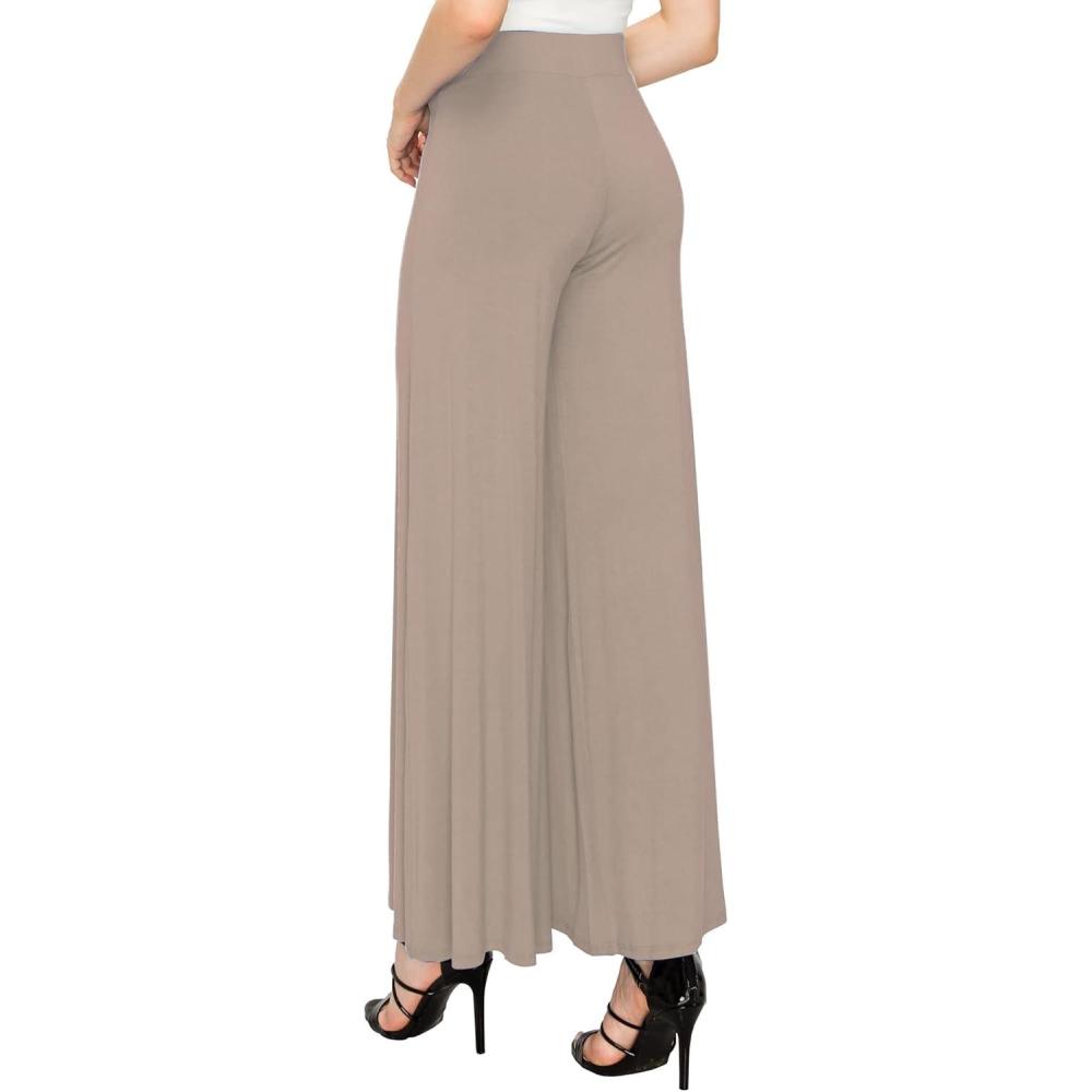 imageMade By Johnny Womens Solid Casual Comfy Stretchy Wide Leg Palazzo Lounge PantsWb1104taupe