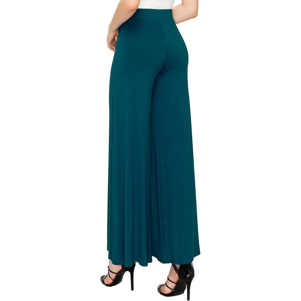 imageMade By Johnny Womens Solid Casual Comfy Stretchy Wide Leg Palazzo Lounge PantsWb1104teal