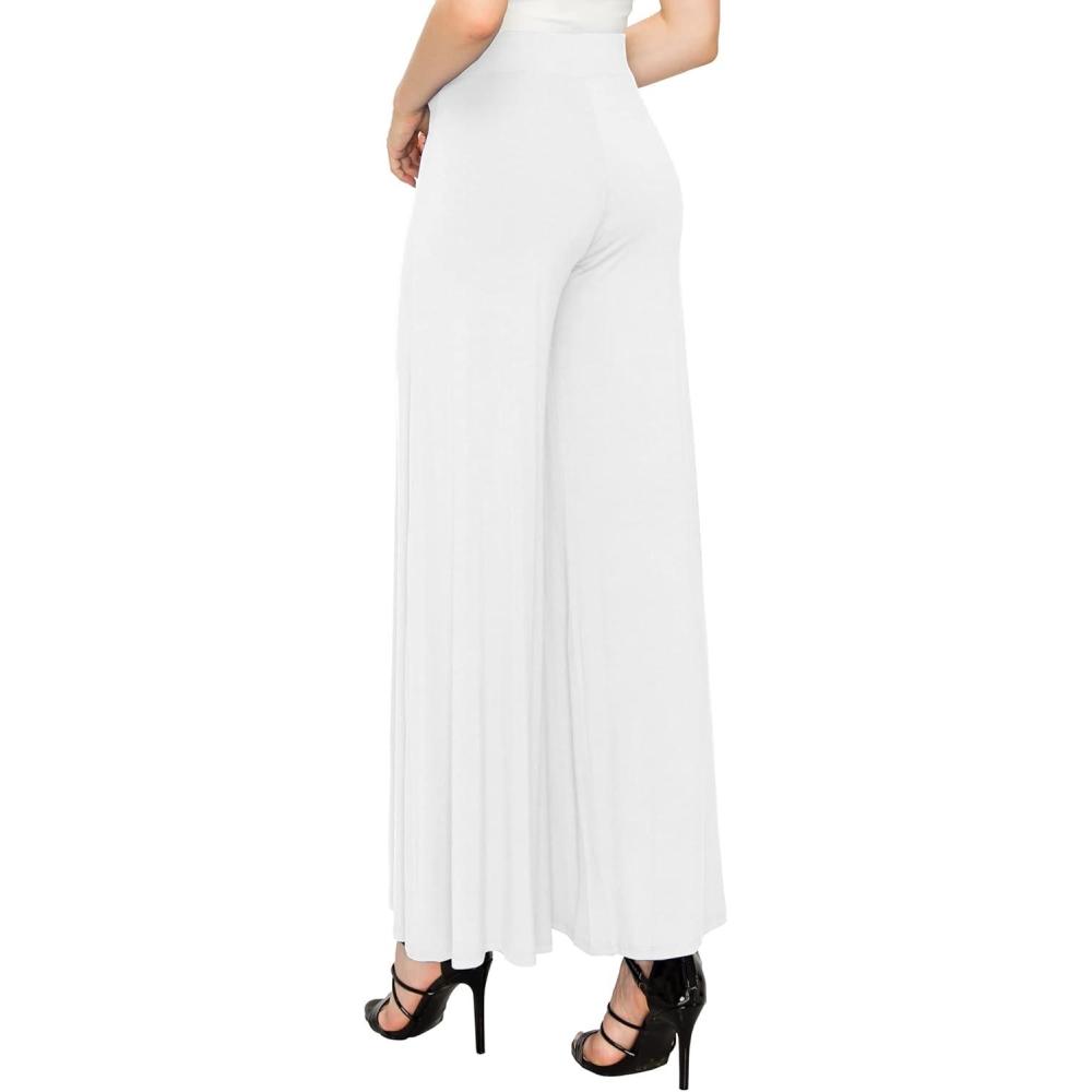 imageMade By Johnny Womens Solid Casual Comfy Stretchy Wide Leg Palazzo Lounge PantsWb1104white