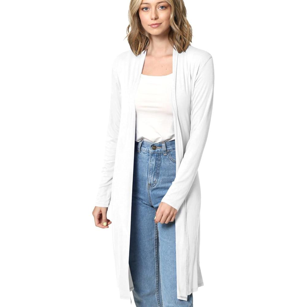 imageMade By Johnny Womens Solid Long Sleeve Open Front Drape Long Cardigan Duster Comfortable ampamp Stylish OuterwearWsk1048white