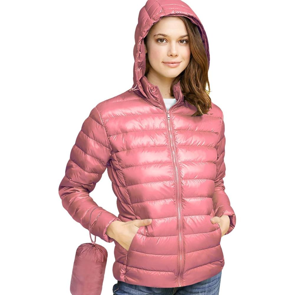 imageMade By Johnny Womens Ultra Light Weight Packable Down Jacket with Removable HoodieWjc2144mauve