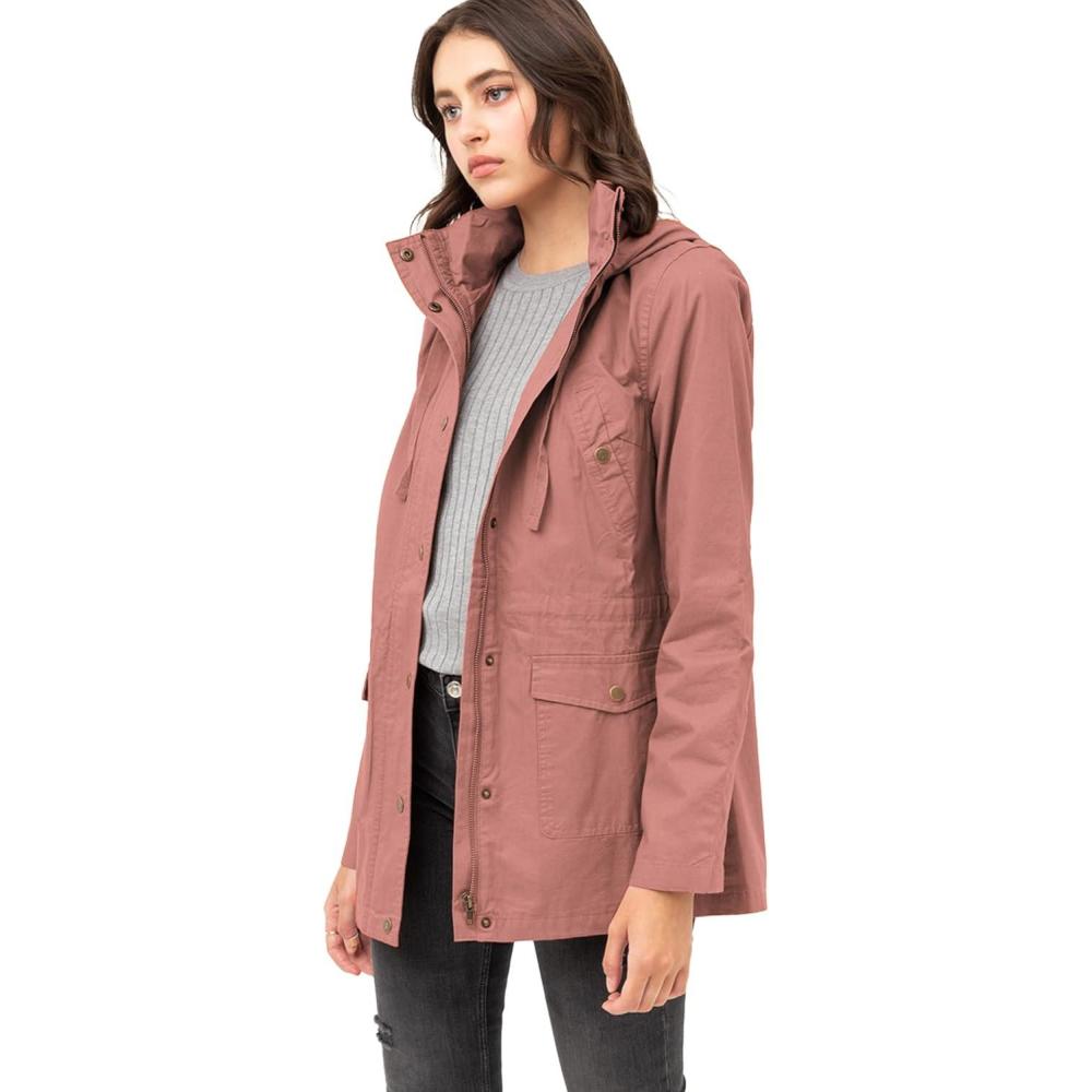 imageMade by Johnny Womens Casual Military Anorak Jacket Safari Utility Lightweight Detachable HoodieWjc1845mauve