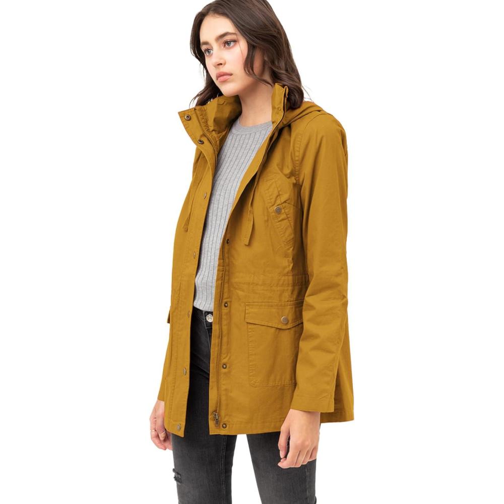 imageMade by Johnny Womens Casual Military Anorak Jacket Safari Utility Lightweight Detachable HoodieWjc1845mustard