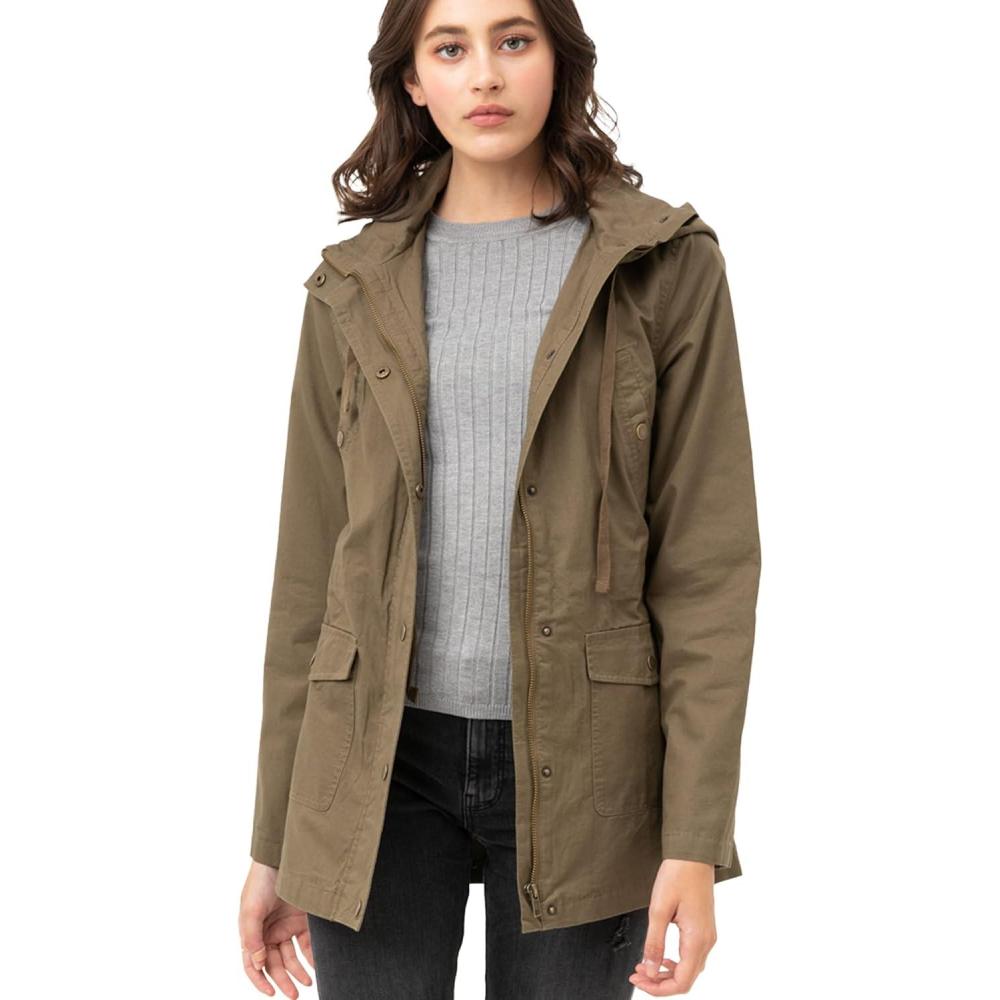 imageMade by Johnny Womens Casual Military Anorak Jacket Safari Utility Lightweight Detachable HoodieWjc1845olive