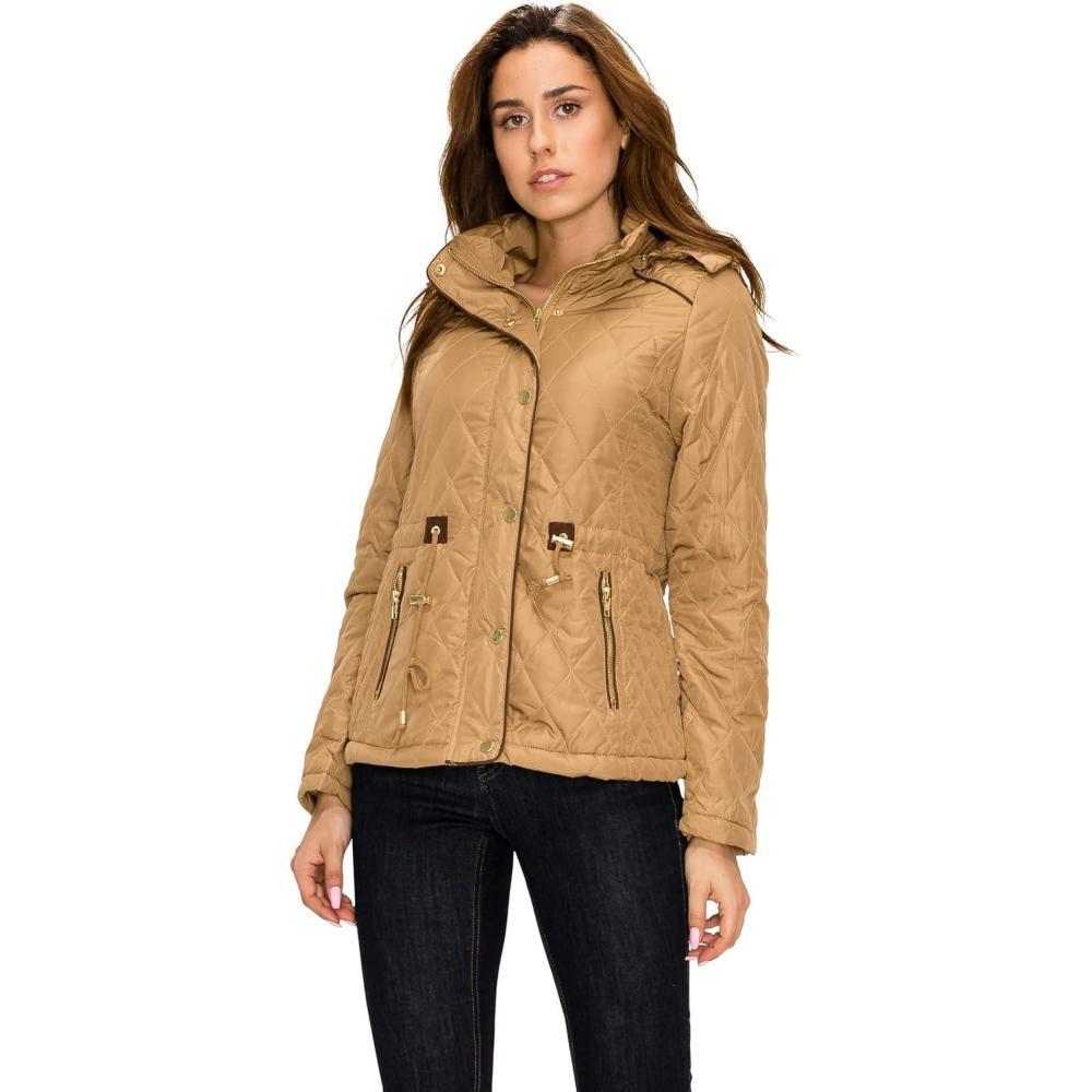 imageMade by Johnny Womens Casual Military Anorak Jacket Safari Utility Lightweight Detachable HoodieWjc2041camel