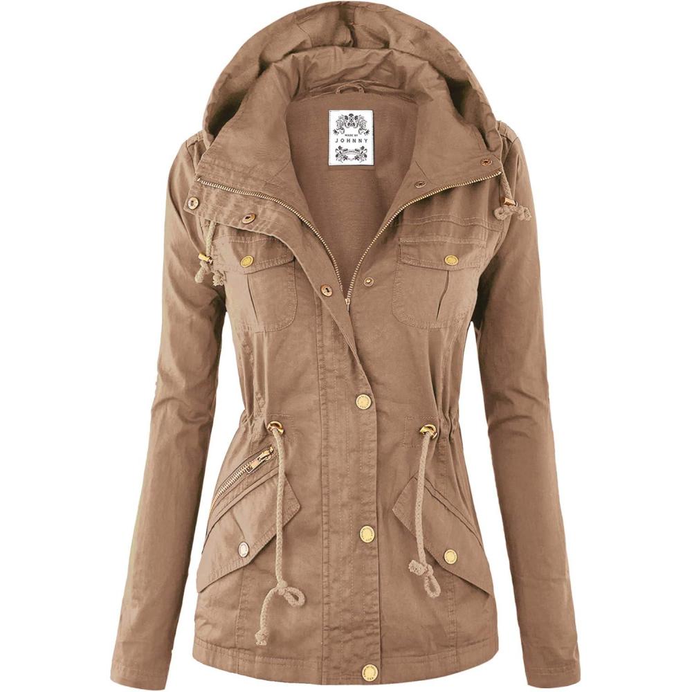 imageMade by Johnny Womens Casual Military Anorak Jacket Safari Utility Lightweight Detachable HoodieWjc643khaki