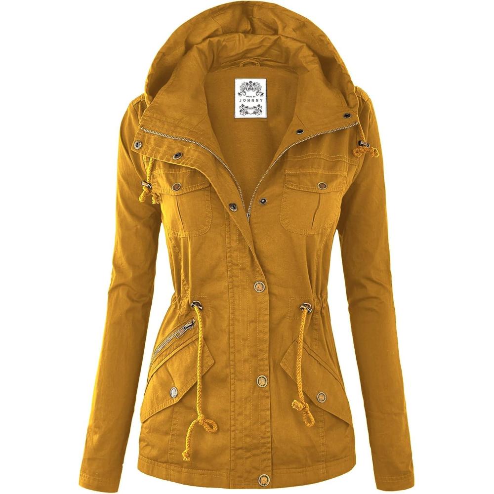 imageMade by Johnny Womens Casual Military Anorak Jacket Safari Utility Lightweight Detachable HoodieWjc643mustard