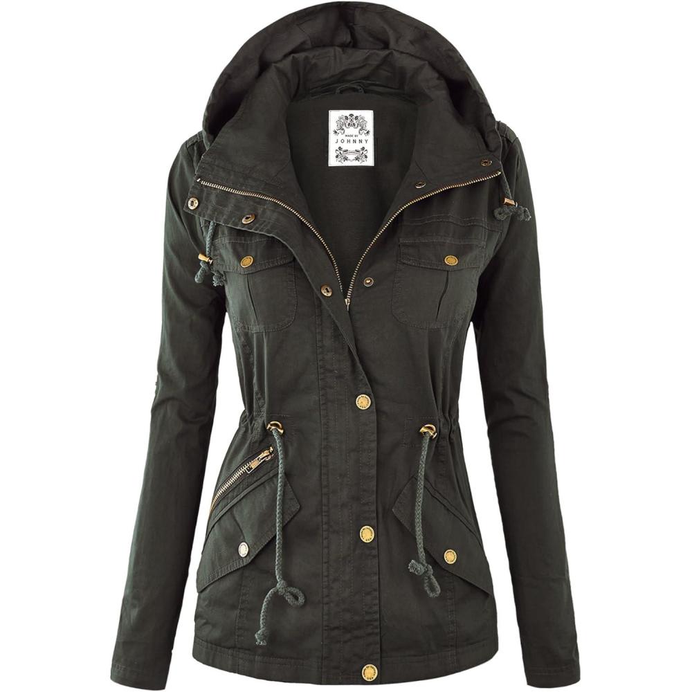 imageMade by Johnny Womens Casual Military Anorak Jacket Safari Utility Lightweight Detachable HoodieWjc643olive