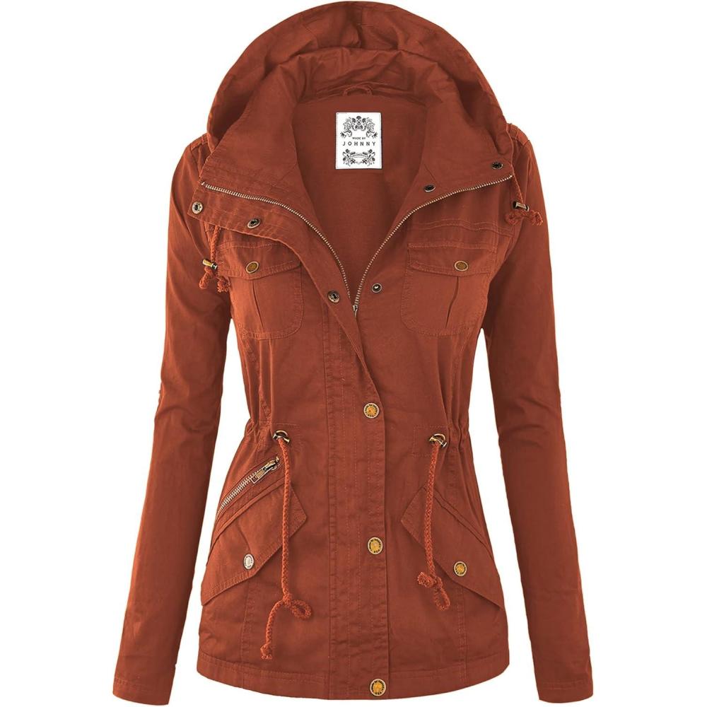 imageMade by Johnny Womens Casual Military Anorak Jacket Safari Utility Lightweight Detachable HoodieWjc643rust