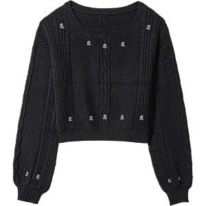 GRAN ORIENTE Women’s Crew Neck Long Sleeve Flower Pattern Lightweight Knitted Pullover Sweater Loose Jumper Tops for Winter