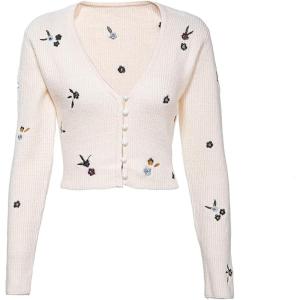 GRAN ORIENTE Women’s Flower Pattern Long Sleeve Button-Down V-Neck Knit Cardigan Sweater Lightweight Oversized Loose Coat