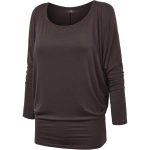 MBJ Womens Batwing Long Sleeve Top – Made in USA(Wt826_brown)