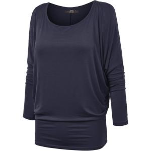 MBJ Womens Batwing Long Sleeve Top – Made in USA(Wt826_navy)