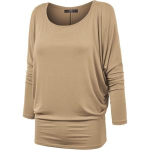 MBJ Womens Batwing Long Sleeve Top – Made in USA(Wt826_taupe)