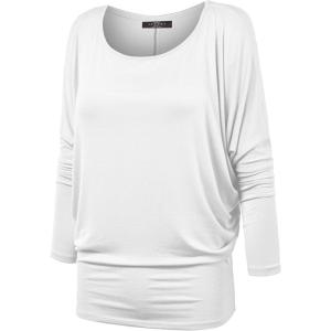 MBJ Womens Batwing Long Sleeve Top – Made in USA(Wt826_white)