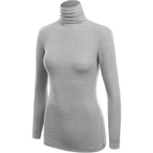 MBJ Womens Long Sleeve Ribbed Turtleneck Pullover Sweater – Made in USA(Wsk1030_heather_grey)