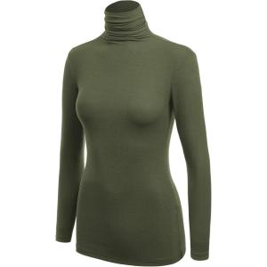 MBJ Womens Long Sleeve Ribbed Turtleneck Pullover Sweater – Made in USA(Wsk1030_olive)