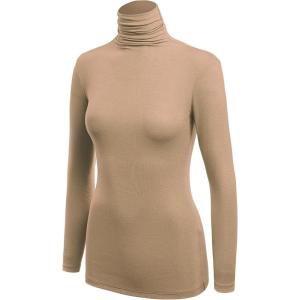 MBJ Womens Long Sleeve Ribbed Turtleneck Pullover Sweater – Made in USA(Wsk1030_taupe)