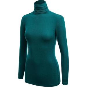 MBJ Womens Long Sleeve Ribbed Turtleneck Pullover Sweater – Made in USA(Wsk1030_teal)