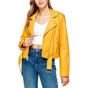 Made By Johnny MBJ Womens Faux Leather Zip Up Moto Biker Jacket with Stitching Detail(Wjc1849_mustard)