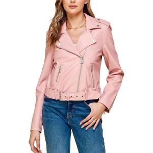 Made By Johnny MBJ Womens Faux Leather Zip Up Moto Biker Jacket with Stitching Detail(Wjc1849_pink)