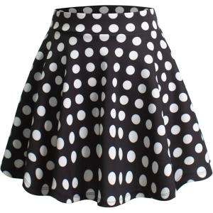 Made By Johnny Women’s Basic Versatile Stretchy Flared Casual Mini Skater Skirt XS-3XL Plus Size(Wb211_black_polka)
