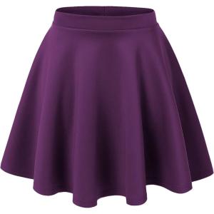 Made By Johnny Women’s Basic Versatile Stretchy Flared Casual Mini Skater Skirt XS-3XL Plus Size(Wb211_eggplant)