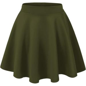 Made By Johnny Women’s Basic Versatile Stretchy Flared Casual Mini Skater Skirt XS-3XL Plus Size(Wb211_olive)
