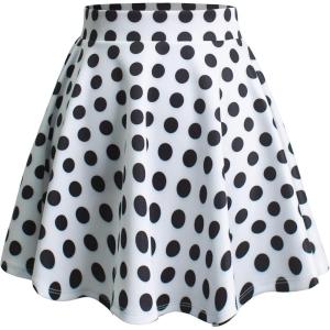 Made By Johnny Women’s Basic Versatile Stretchy Flared Casual Mini Skater Skirt XS-3XL Plus Size(Wb211_white_polka)