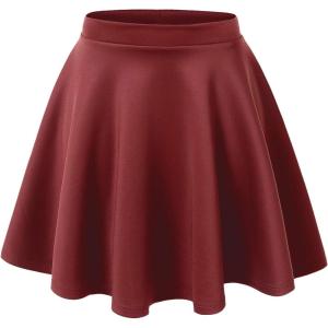 Made By Johnny Women’s Basic Versatile Stretchy Flared Casual Mini Skater Skirt XS-3XL Plus Size(Wb211_wine)