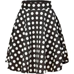 Made By Johnny Women’s Basic Versatile Stretchy Flared Casual Mini Skater Skirt XS-3XL Plus Size(Wb829_black_polka)