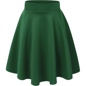 Made By Johnny Women’s Basic Versatile Stretchy Flared Casual Mini Skater Skirt XS-3XL Plus Size(Wb829_green)