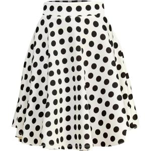 Made By Johnny Women’s Basic Versatile Stretchy Flared Casual Mini Skater Skirt XS-3XL Plus Size(Wb829_white_polka)