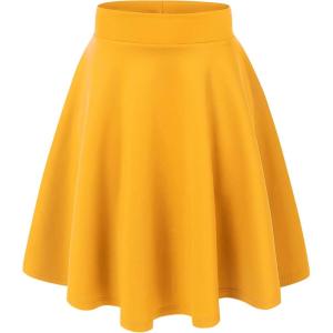 Made By Johnny Women’s Basic Versatile Stretchy Flared Casual Mini Skater Skirt XS-3XL Plus Size(Wb829_yellow)