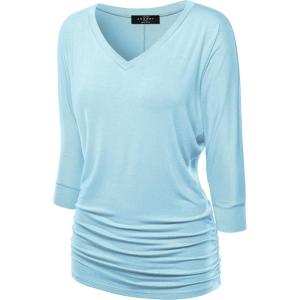 Made By Johnny Women’s Casual Boat Neck and V-Neck 3/4 Sleeve Draped Dolman Top with Side Shirring Premium Shirt(Wt1036_aqua)
