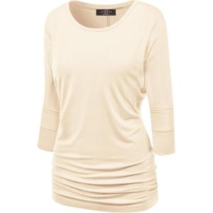 Made By Johnny Women’s Casual Boat Neck and V-Neck 3/4 Sleeve Draped Dolman Top with Side Shirring Premium Shirt(Wt822_cream)