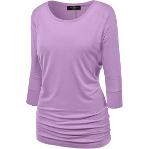 Made By Johnny Women’s Casual Boat Neck and V-Neck 3/4 Sleeve Draped Dolman Top with Side Shirring Premium Shirt(Wt822_lilac)