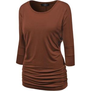 Made By Johnny Women’s Casual Boat Neck and V-Neck 3/4 Sleeve Draped Dolman Top with Side Shirring Premium Shirt(Wt822_rust)