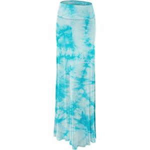 Made By Johnny Women’s Casual Tie Dye Fold Over Maxi Skirt(Wb1058_aqua)