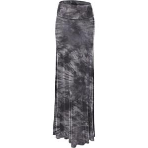 Made By Johnny Women’s Casual Tie Dye Fold Over Maxi Skirt(Wb1058_black)